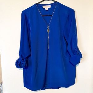 Blue Michael Kors Blouse - Gold Zipper Neckline